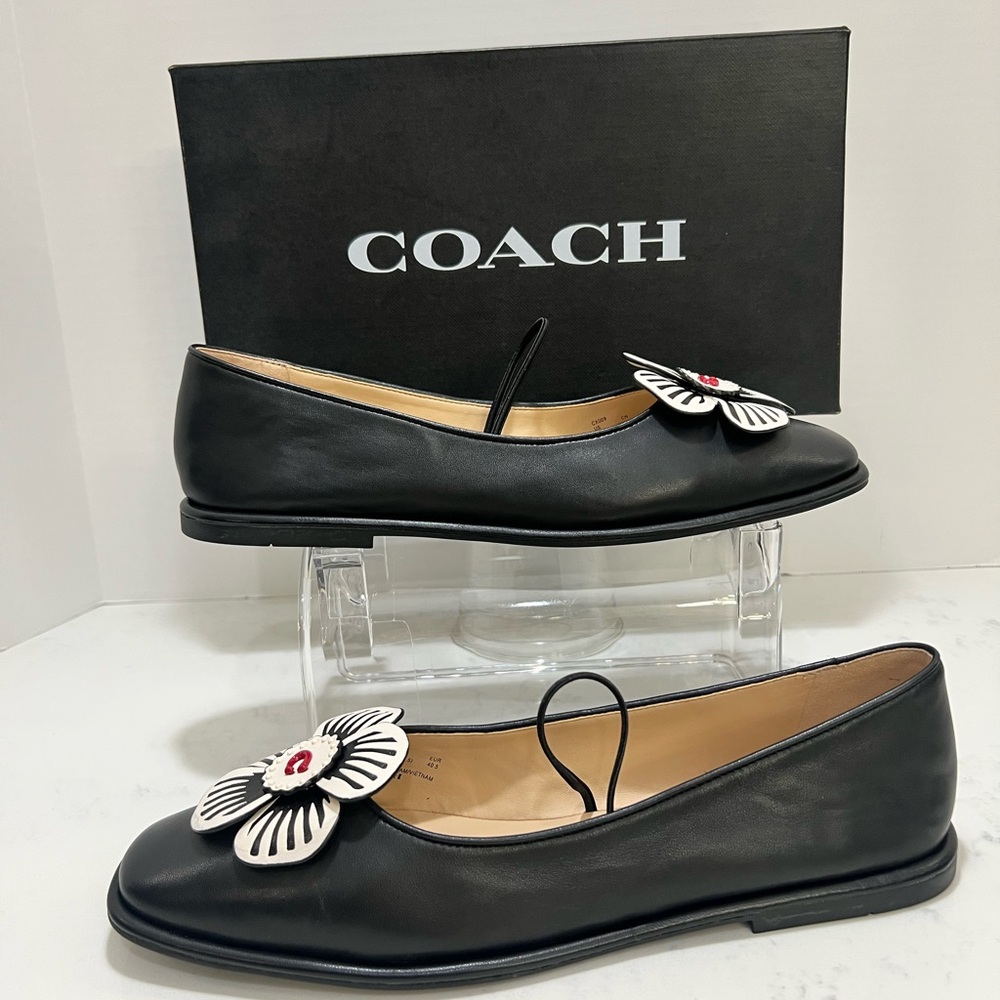Coach Black Flats with White Floral Accent - Picture 3 of 10